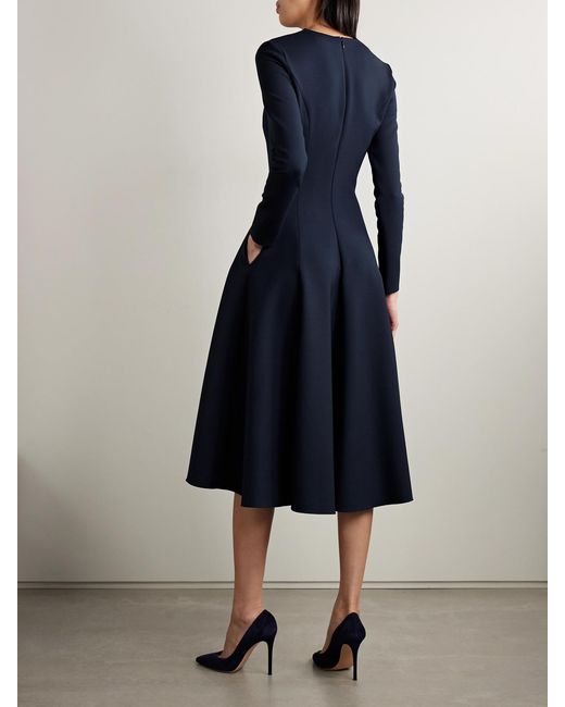 Oscar de la Renta Blue Tie-Neck Cutout Wool-Blend Midi Dress