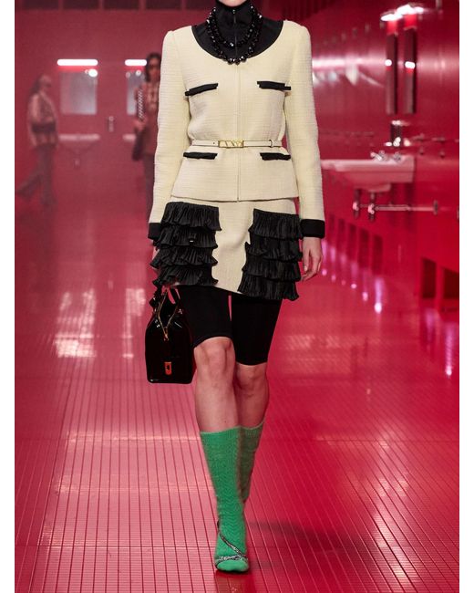 Valentino Garavani Black Ruffled Taffeta-Trimmed Wool-Blend Tweed Mini Skirt