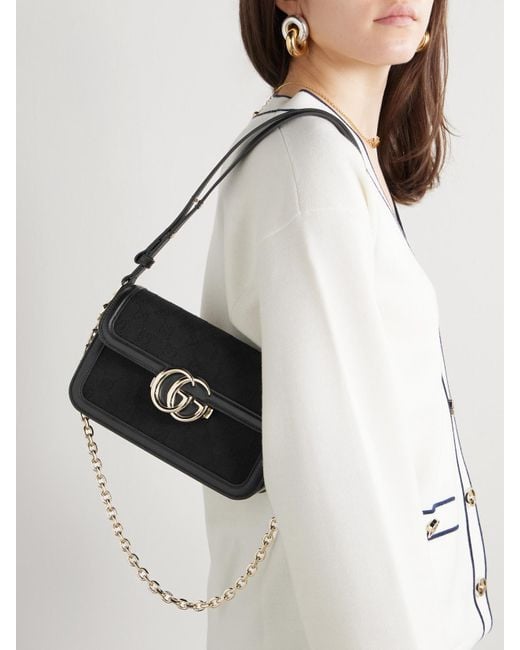 Sac Porté Épaule En Toile Jacquard À Finitions En Cuir Gucci en coloris Black