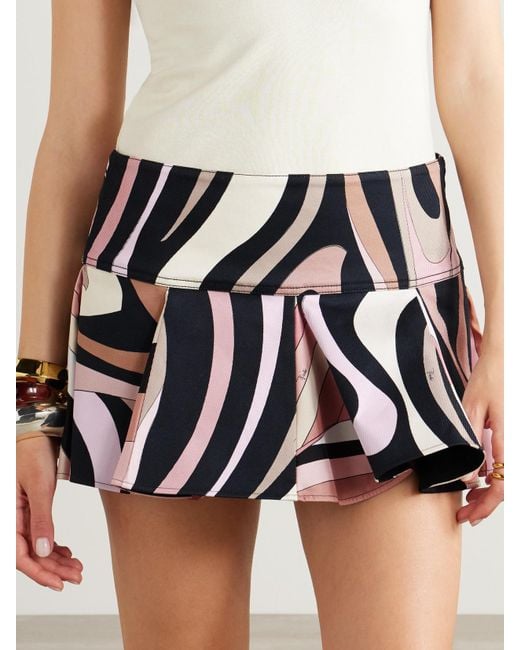 Emilio Pucci Black Marmo Silk-Trimmed Pleated Printed Cotton-Blend Gabardine Mini Skirt