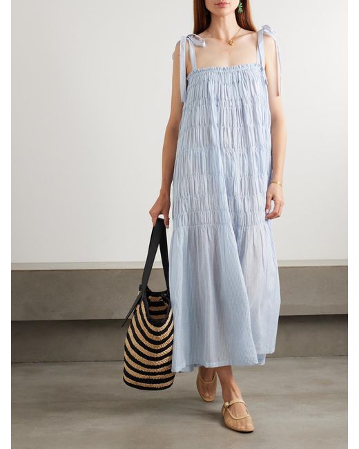 Alix Of Bohemia Blue Emrys Tiered Striped Cotton Dress