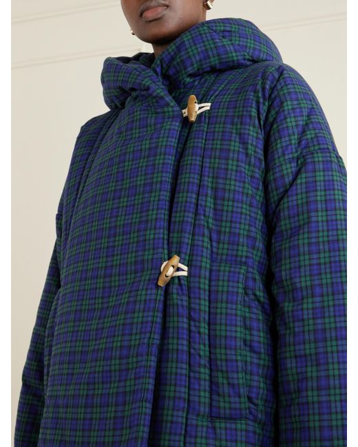 Dries Van Noten Blue Hooded Checked Padded Cotton-Flannel Jacket