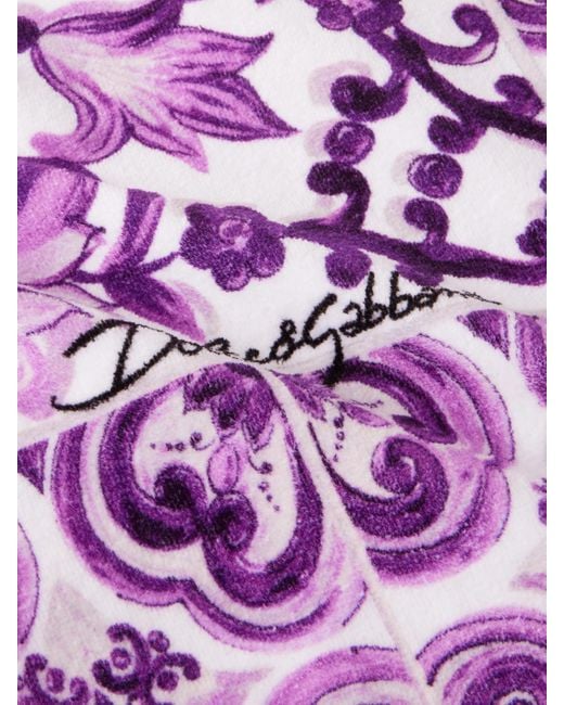 Dolce & Gabbana Purple Printed Cotton-Terry Beach Towel