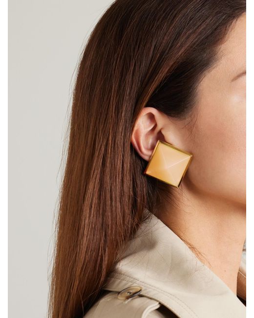 Boucles D'Oreilles Clip En Métal Et Résine Saint Laurent en coloris White
