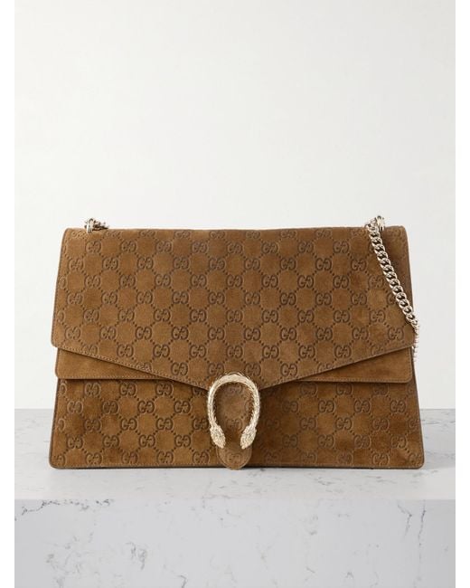 Gucci Brown Dionysus Debossed Suede Shoulder Bag