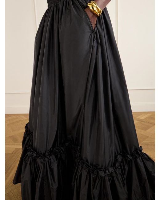 Saint Laurent Black Tiered Ruffled Satin Maxi Skirt