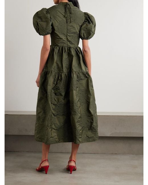 CECILIE BAHNSEN Green Kelly Midikleid Aus Matelassé-Taft