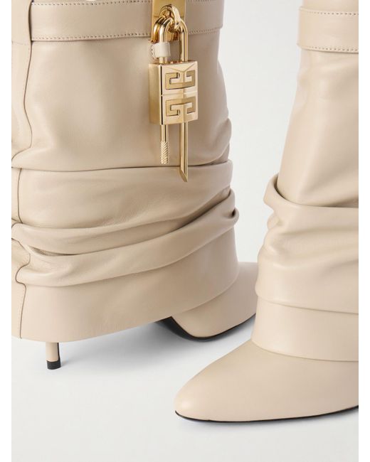 Givenchy Natural Shark Lock Embellished Ruched Leather Ankle Boots