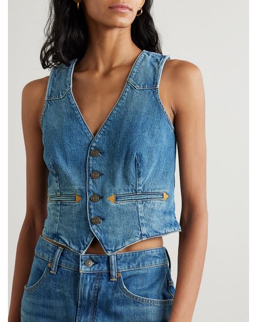Polo Ralph Lauren Blue Embroidered Denim Vest