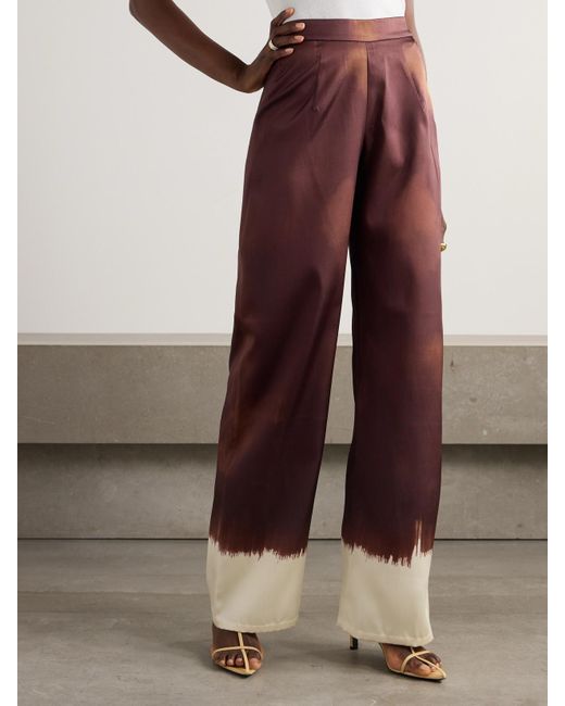 Dima Ayad Red Tie-Dyed Satin-Twill Wide-Leg Pants