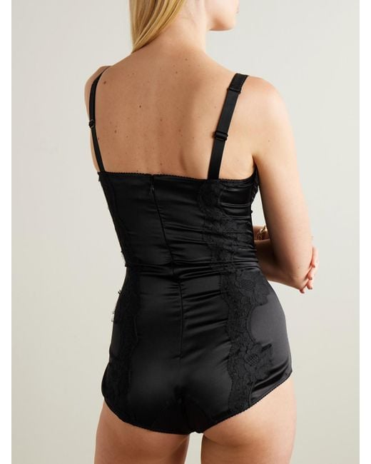 Dolce & Gabbana Black Body Aus Satin Aus Einer Seidenmischung Mit Spitzeneinsätzen