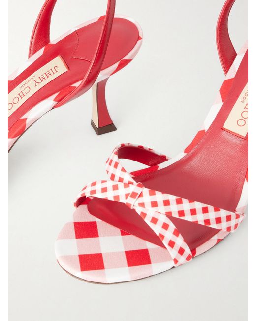 Jimmy Choo Pink Elsy 70 Leather-Trimmed Twill Slingback Sandals