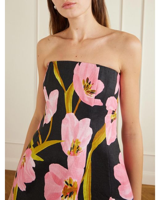 Cara Cara Black Ines Strapless Floral-Print Linen Mini Dress
