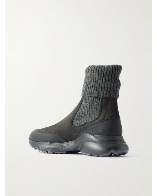 Tod's Black Stretch-Knit, Leather And Rubber Sneakers