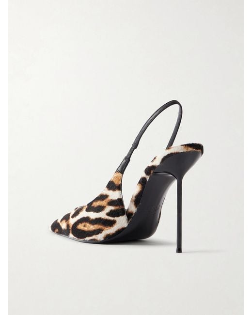 Paris Texas White Lidia 105 Leather-Trimmed Leopard-Print Calf-Hair Slingback Pumps