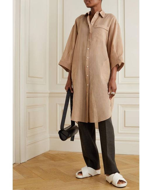 Brunello Cucinelli Natural Bead-Embellished Cotton-Organza Shirt
