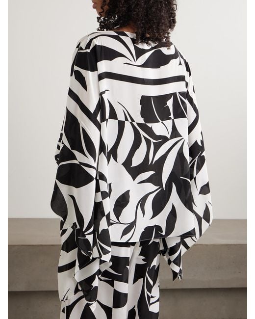 Max Mara White Beachwear Draped Printed Silk Crepe De Chine Blouse