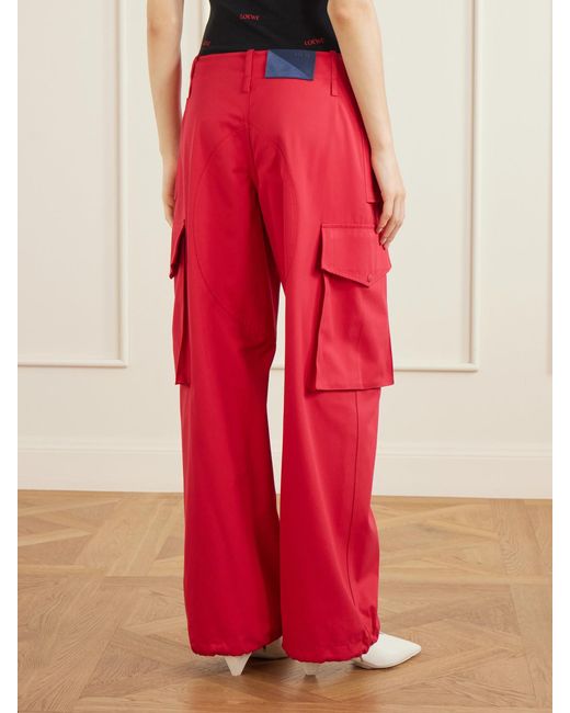 Loewe Red Belted Cotton And Silk-Blend Gabardine Cargo Pants