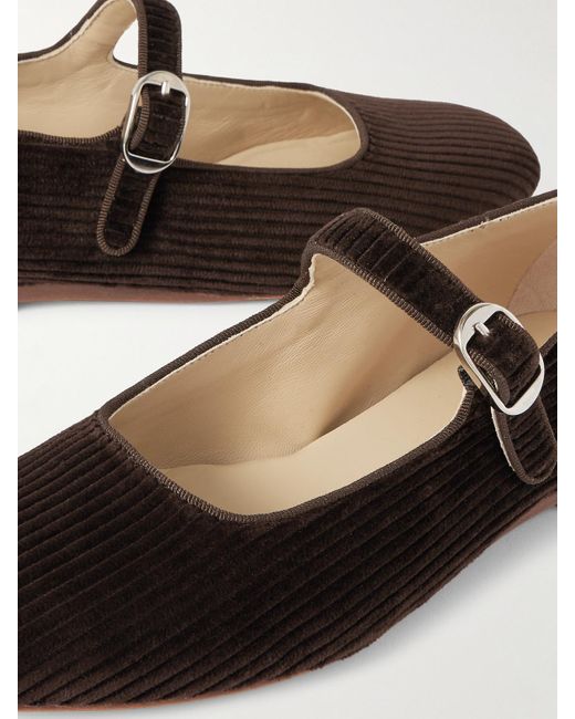 Le Monde Beryl White Mary-Jane-Ballerinas Aus Cord Mit Ripsbandbesätzen
