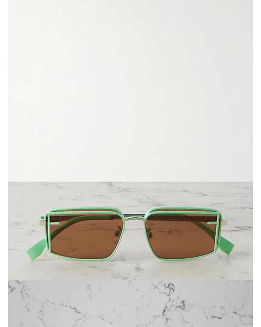 Fendi Green Fendi First Square-Frame-Tone And Enamel Sunglasses
