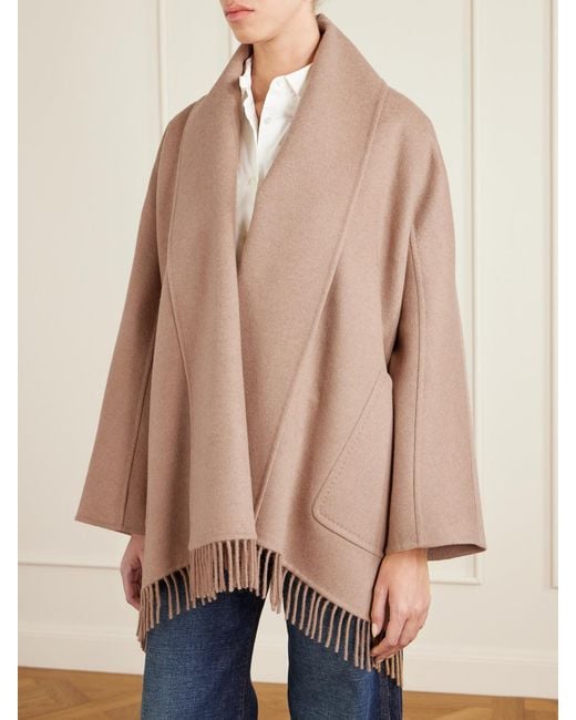 Max Mara Natural Belted Fringed Camel Hair Coat