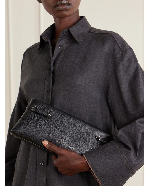 Brunello Cucinelli Black Textured-Leather Clutch