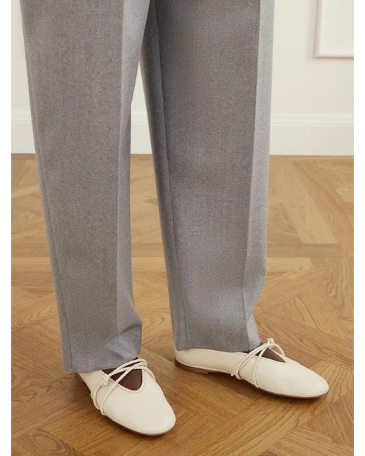 Bottega Veneta Natural Rosa Intrecciato-Trimmed Leather Ballet Flats