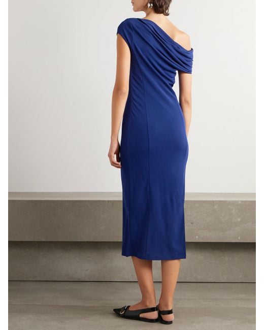 Givenchy Blue Asymmetric Draped Crepe Midi Dress