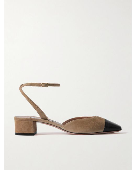 Aquazzura Natural French Flirt 35 Leather-Trimmed Suede Mary Jane Pumps