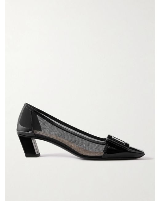 Roger Vivier Black Belle Vivier 45 Patent Leather-Trimmed Mesh Pumps