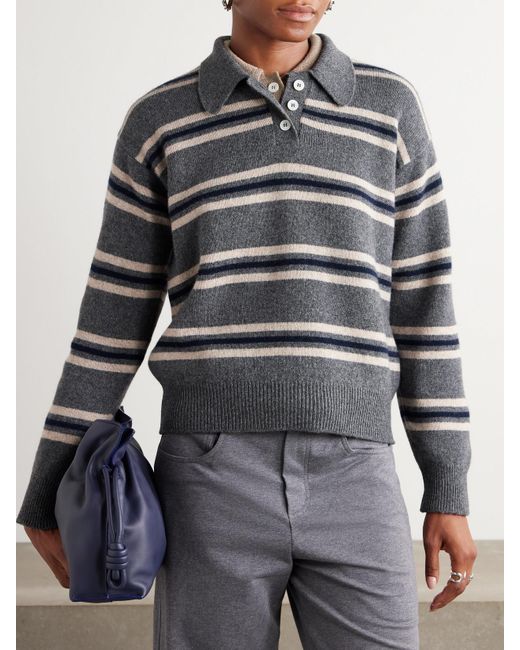 &Daughter Gray Edith Striped Wool Polo Sweater