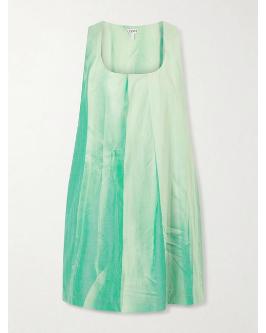 Loewe Green Dégradé Crinkled Cotton-Blend Mini Dress
