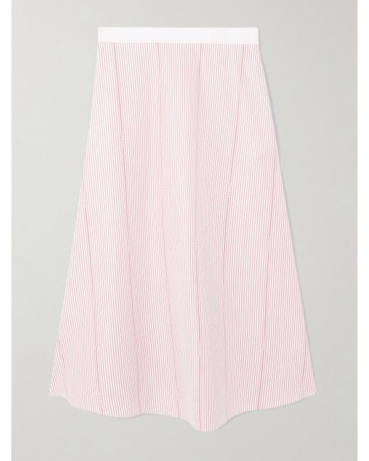 Gucci Pink Striped Cotton-Poplin Midi Skirt