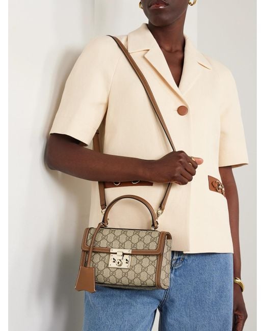 Gucci Metallic Padlock Small Leather-Trimmed Coated Canvas-Jacquard Tote