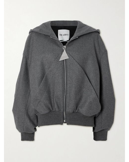 The Attico Gray Oversized Wool-Blend Hooded Bomber Jacket
