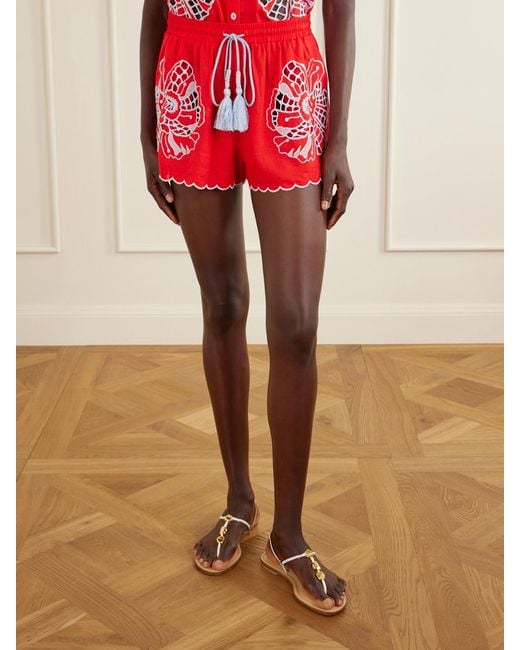 Farm Rio Embroidered Linen-Blend Shorts
