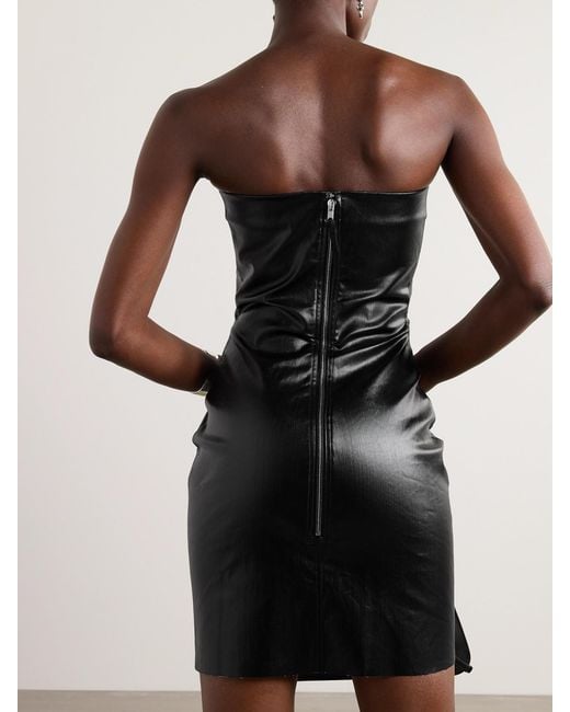 Rick Owens Black Coated-Denim Bustier Mini Dress
