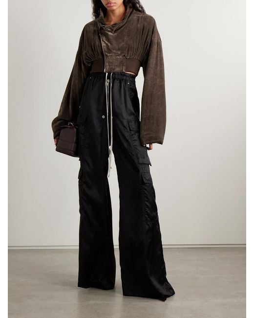Rick Owens Brown Cropped Gathered Velvet Jacket
