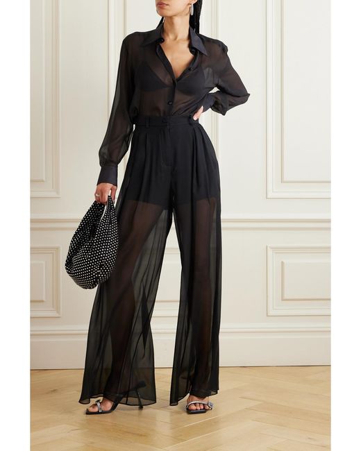 Dolce & Gabbana Black Satin-Trimmed Silk-Chiffon Shirt