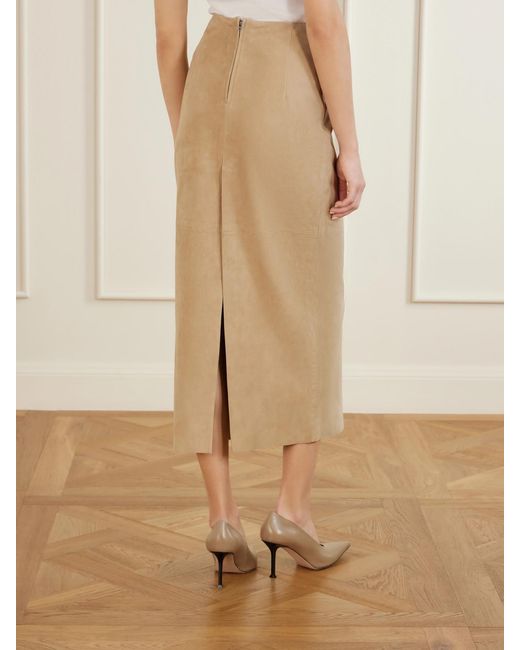 Nour Hammour Natural Selly Suede Midi Skirt
