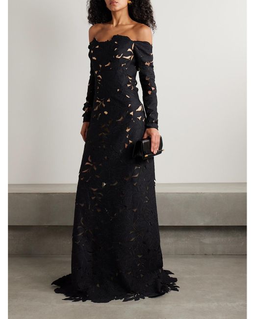 Robe Du Soir Épaules Nues En Dentelle Cordonnet Kasia Costarellos en coloris Black