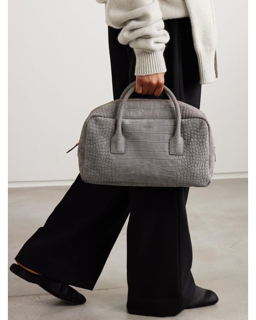 Calvin Klein Gray America Duffle Mittelgroße Tote Aus Veloursleder Mit Krokodileffekt