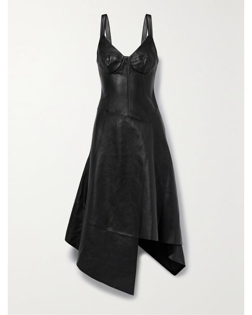 Jason Wu Black Asymmetric Paneled Leather Midi Dress