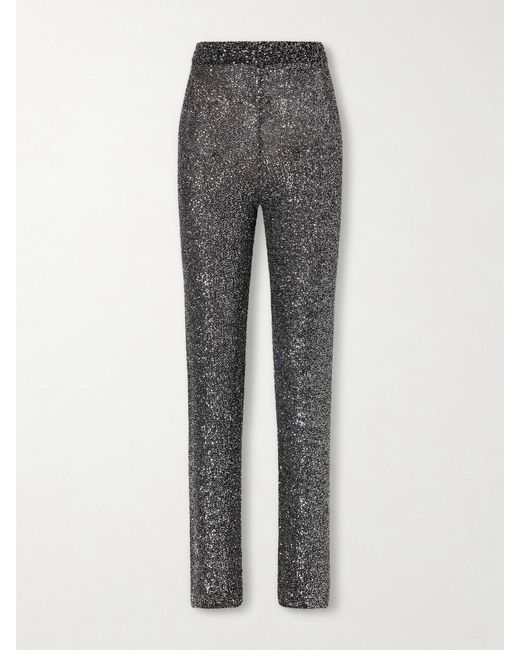 Valentino Garavani Gray Sequined Knitted Straight-Leg Pants