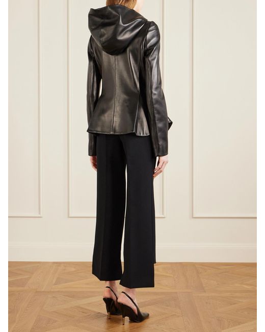 Khaite Black June Hooded Peplum Leather Jacket