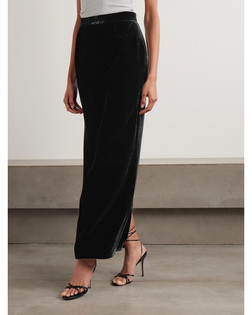 Ilkyaz Ozel Black Raja Velvet Midi Skirt