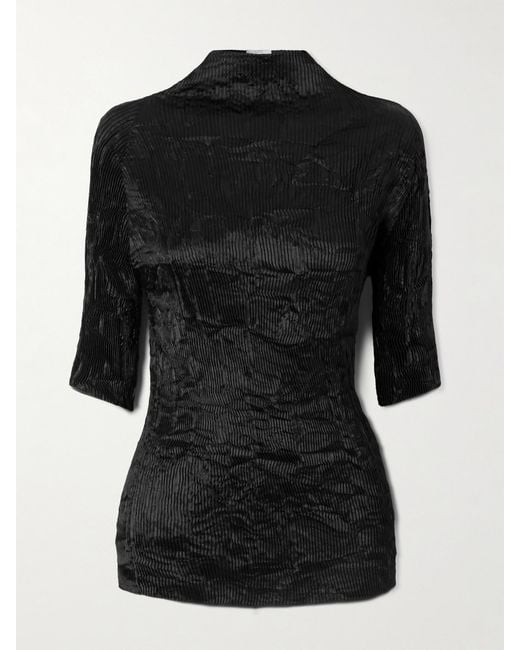 FFORME Black Dahlia Crinkled Plissé-Satin Blouse