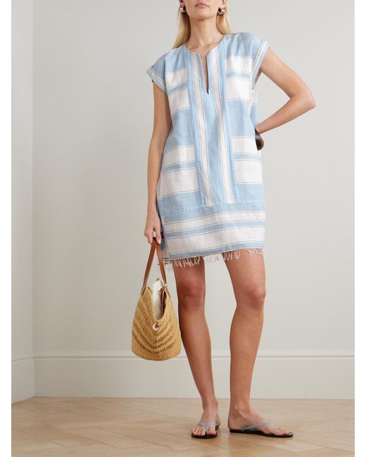 Robe De Plage En Coton Mélangé À Rayures Et À Franges Elina Lemlem en coloris Blue