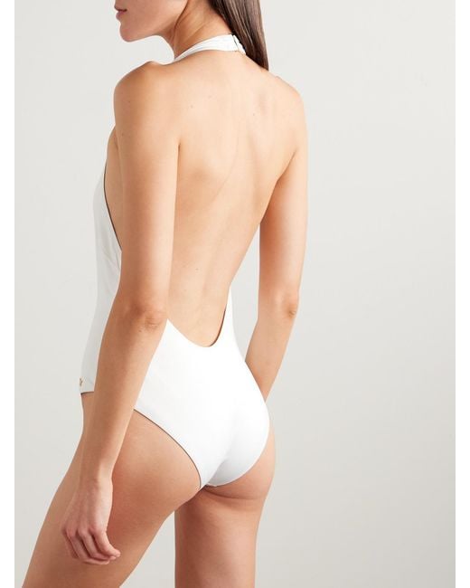 Kiki de Montparnasse White Echauffe Halterneck Swimsuit