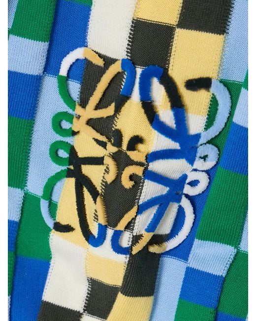 Loewe Blue Anagram Appliquéd Checked Intarsia Cotton Sweater